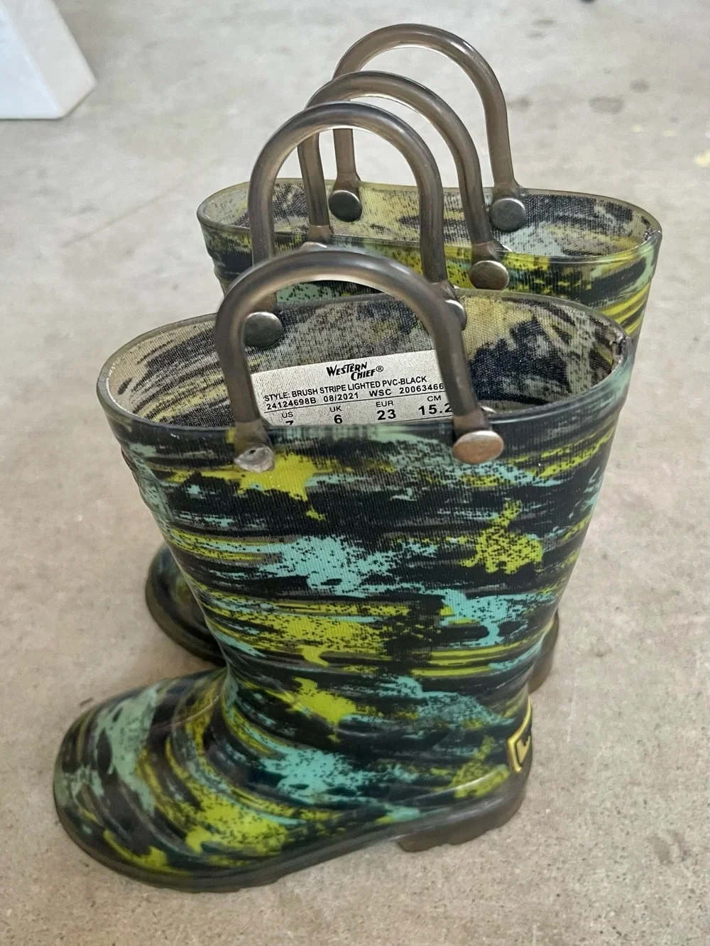 Western Chief Black, Green & Teal Brushstroke Kids Rain Boots